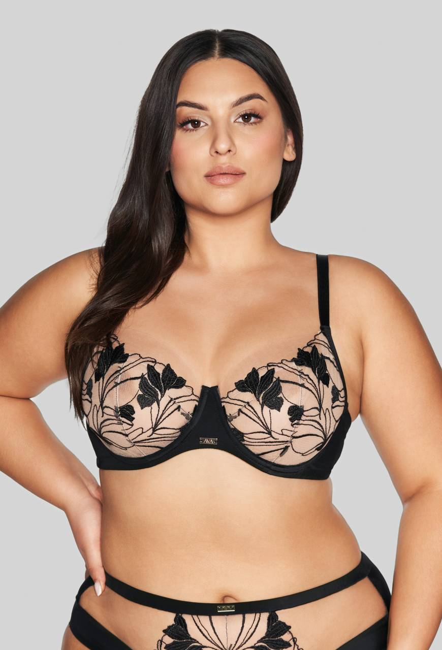 Biustonosz AVA czarny, haft, transparentny tiul – AV 2117 Soft Black